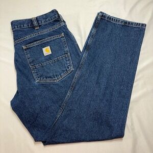 Carhartt Relaxed Fit Jeans Mens 34x32 Blue BD4943-M Straight Leg Workwear Denim